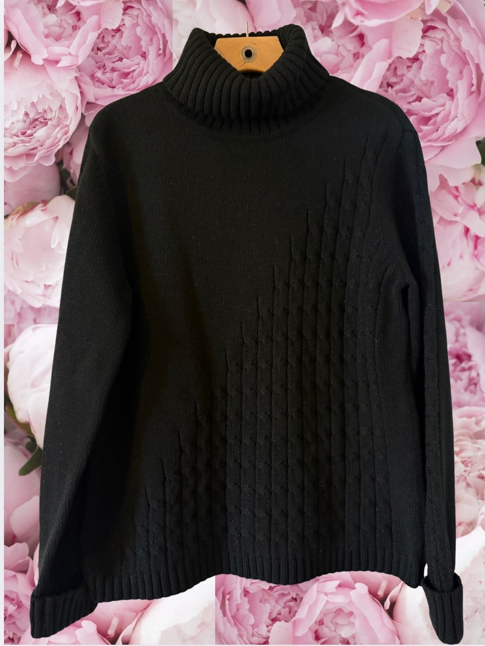 Black Shimmer Knit Turtleneck Sweater Women’s Liz Claiborne Size L